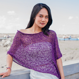 Short Popcorn Knit Poncho - Purple