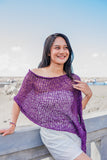 Short Popcorn Knit Poncho - Purple