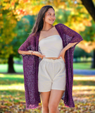 Mid Length Popcorn Knit Kimono - Purple