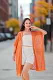 Mid Length Popcorn Knit Kimono - Orange