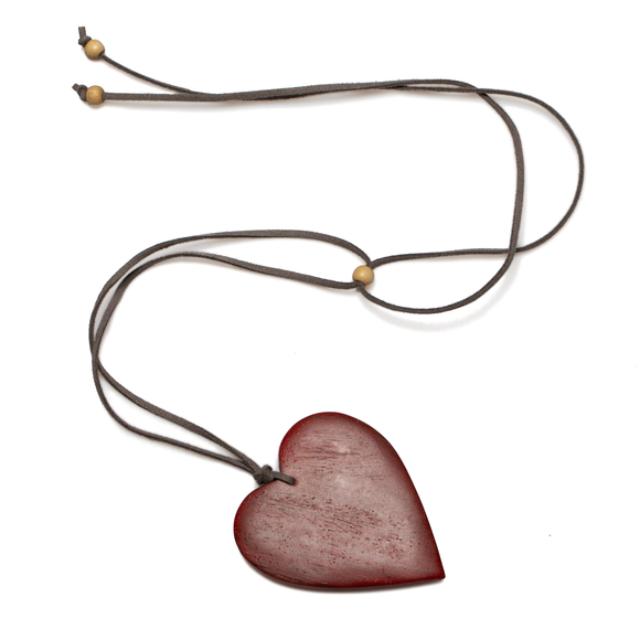 Wooden Heart Pendant On Suede