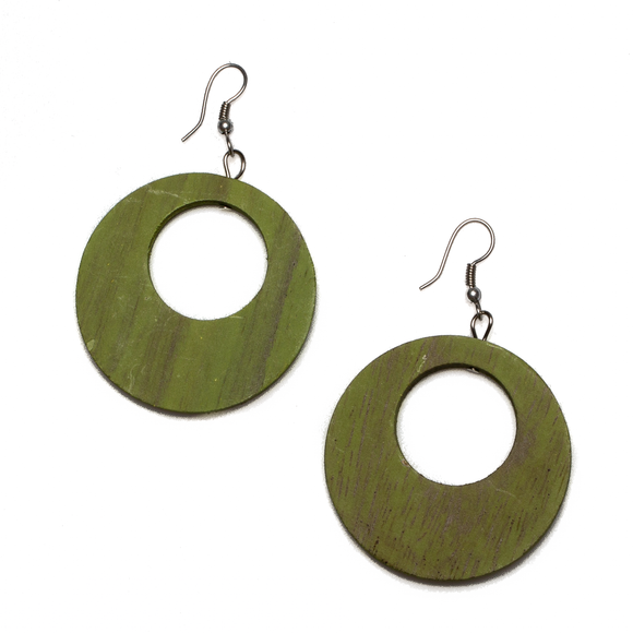 Round Wooden Hoop Earring