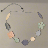 Tinted Wood Mix Shape & Flower Necklace