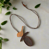Tinted Wood Bird On Branch Necklace