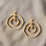 Beaten Double Ring Earring In Gold Plate