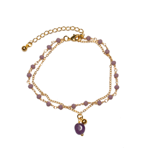 Amethyst & Glass Bead Bracelet In Gold Plate