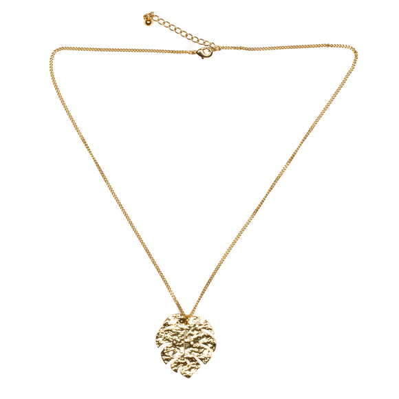 Hammered Leaf Pendant On Chain - Gold Plate