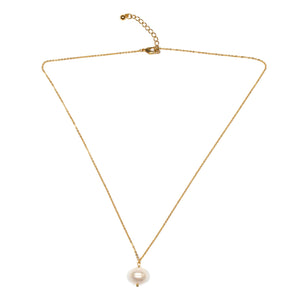 Single Pearl Drop Necklace - Gold Plate