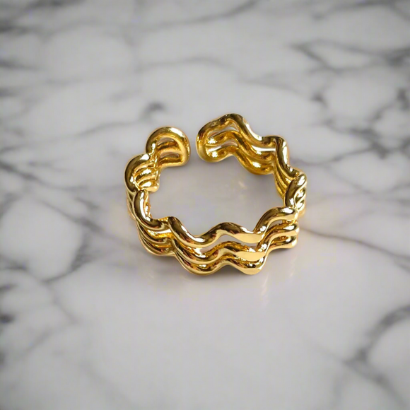 Triple Strand Wave Ring - Gold Plate