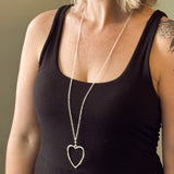 Chain Necklace with Open Heart Pendant - Silver Plate