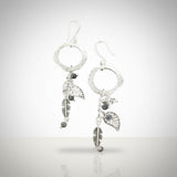 Beaten Ring With Leaf Charms Earrings In Silver Plate