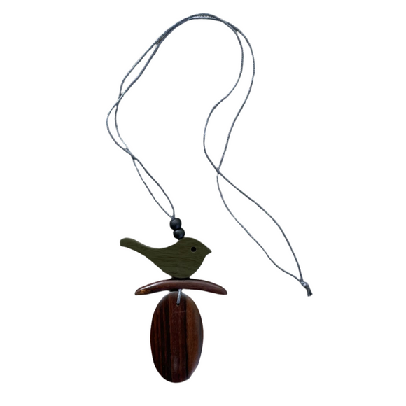 Wooden Bird on a Branch Necklace