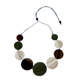 Wooden Graduated Disc Necklace - Green, Brown & Cream
