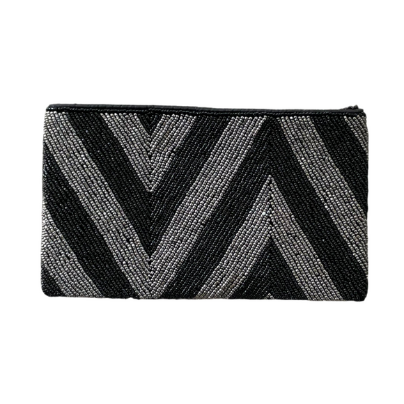Beaded ZigZag Purse - Grey & Black