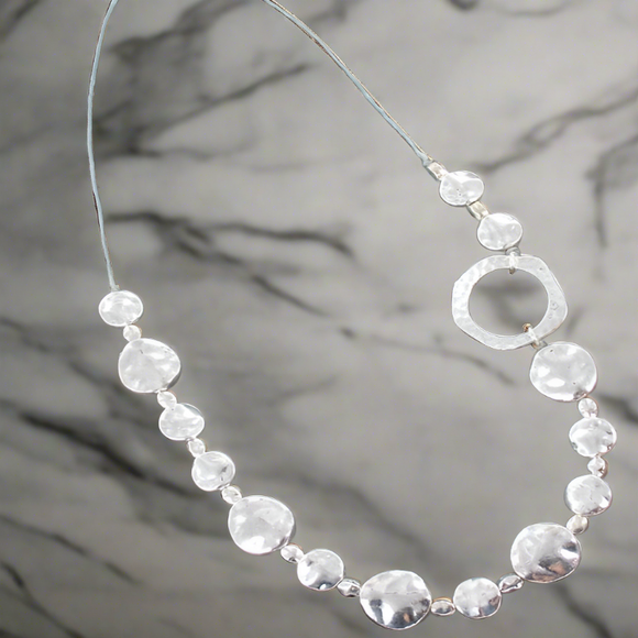 Beaten Disc Necklace In Silver Plate