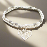 Double Strand Bracelet With Heart Pendant In Silver Plate