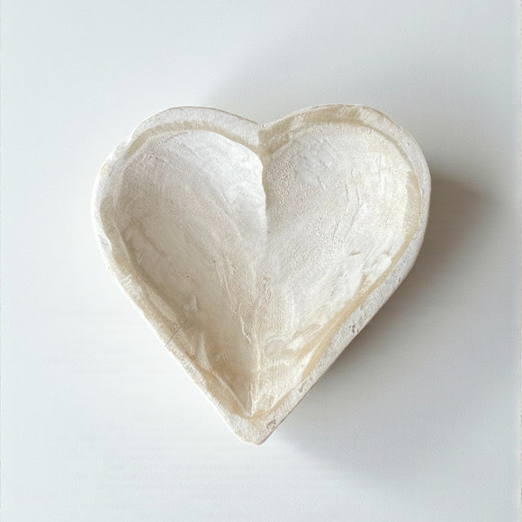Hand Carved Wooden Heart Bowl - White