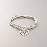 Double Strand Bracelet With Heart Pendant In Silver Plate