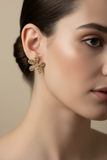 Beaten Metal Flower Stud Earring - Gold Stainless Steel