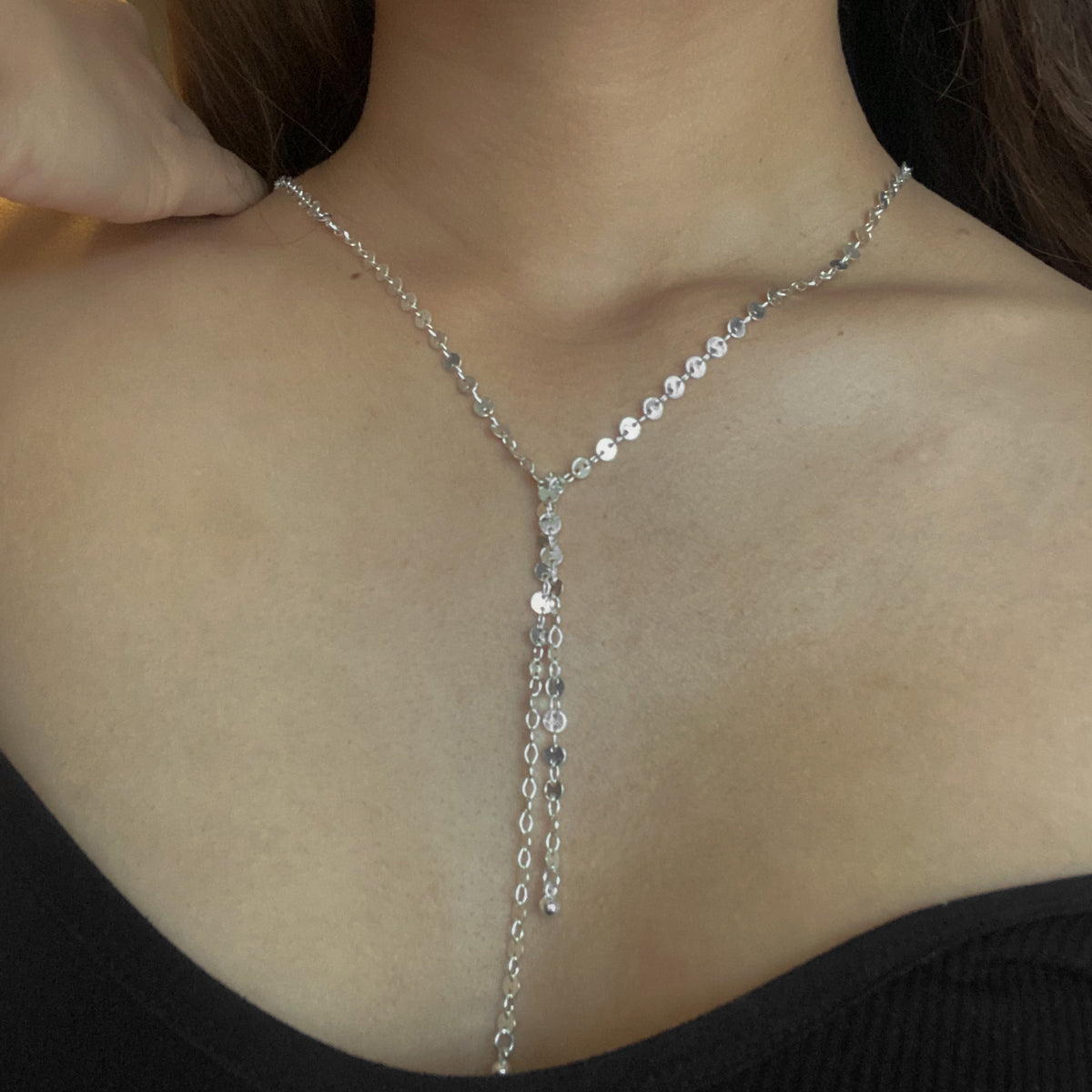 2 Disc Chain Disc Chain Necklace With Double Drop In Silver Plate – Suzie Blue Canada