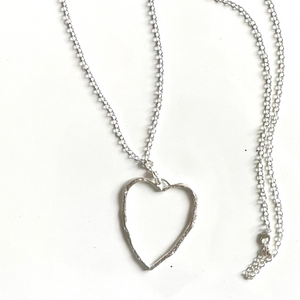 Chain Necklace with Open Heart Pendant - Silver Plate