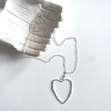 Chain Necklace with Open Heart Pendant - Silver Plate