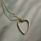 Chain Necklace with Open Heart Pendant - Gold Plate