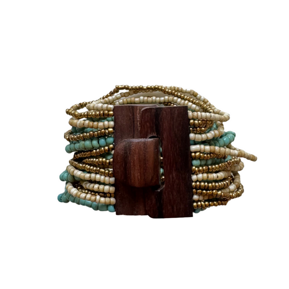Mixed Bead Bracelet with Wooden Clasp
