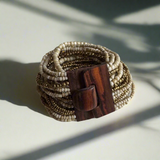 Mixed Bead Bracelet with Wooden Clasp