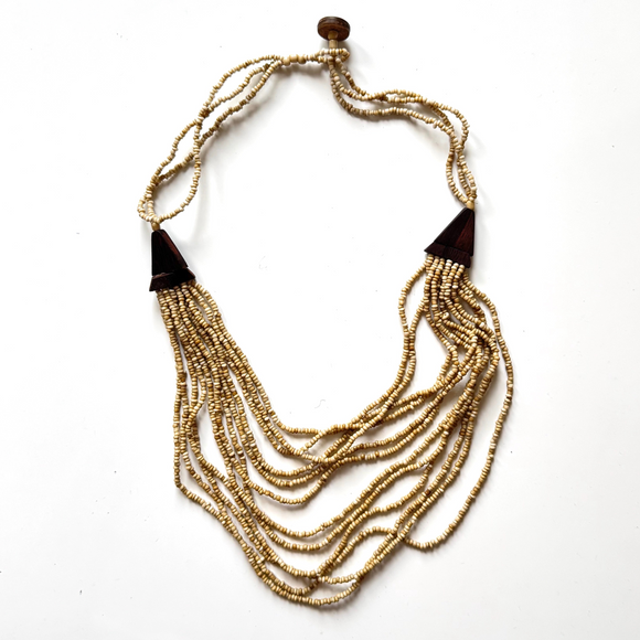 Short Multi-Strand Necklace with Wood Detail