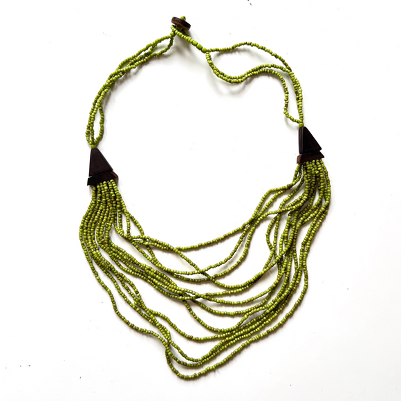 Short Multi-Strand Necklace with Wood Detail