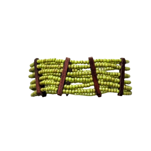 Elasticated Bead Bracelet with Wood Detail