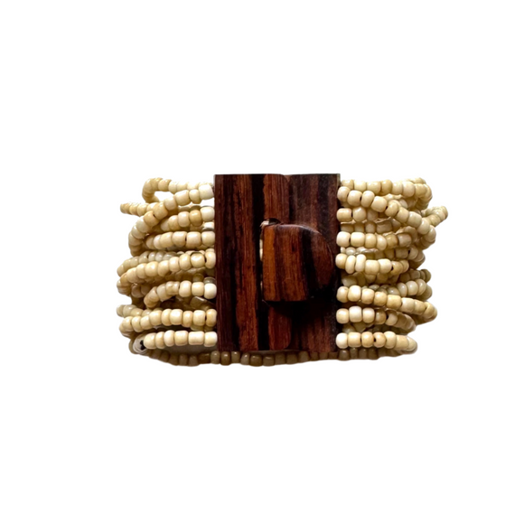 Beaded Bracelet with Wooden Clasp