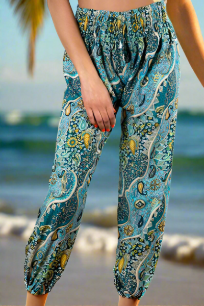 Blue & Gold Print Bali Pants