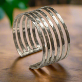 Six Strand Metal Cuff - Silver Colour