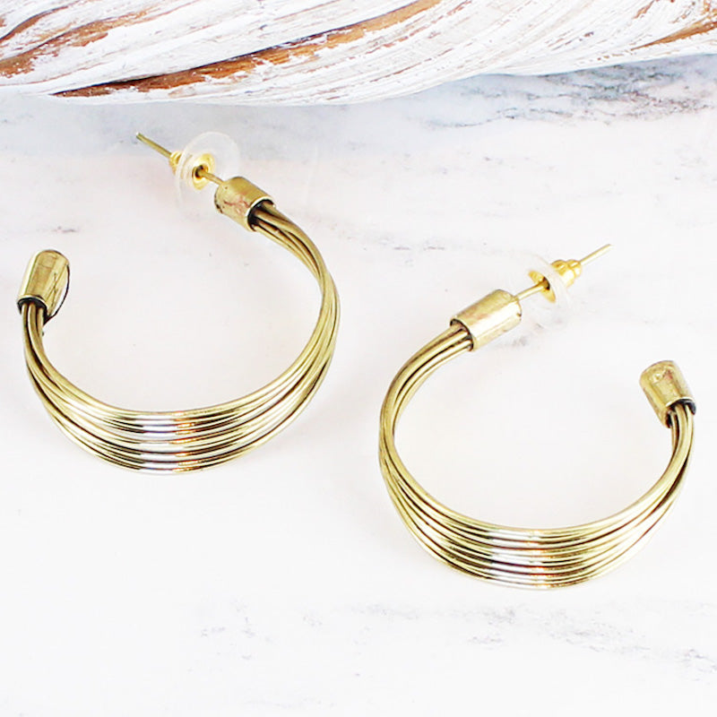 Wire Loop Metal Earrings - Gold Colour – Suzie Blue Canada