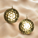 Beaten Metal Disc Earrings - Gold Colour