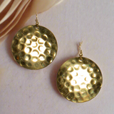 Beaten Metal Disc Earrings - Gold Colour