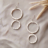 Double Hoop Metal Earrings - Silver Colour