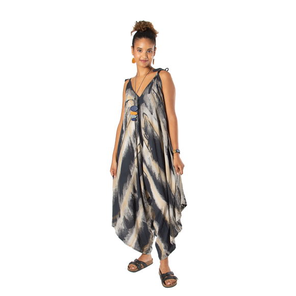 Abstract Tie Dye Design Romper - Grey & Gold Mix