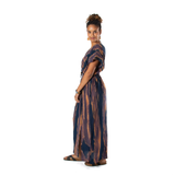 Abstract Tie Dye V-Neck Maxi Dress -  Blue & Gold
