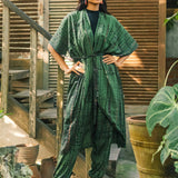 Tie Dye Long Kimono -Green & Gold