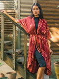 Tie Dye Long Kimono - Maroon & Gold