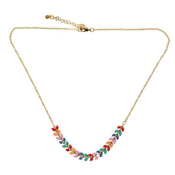 Multicolour Enamel Leaf Necklace On Chain