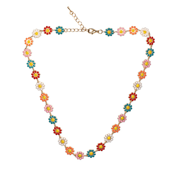 Multi-colour Enamel Flower Necklace