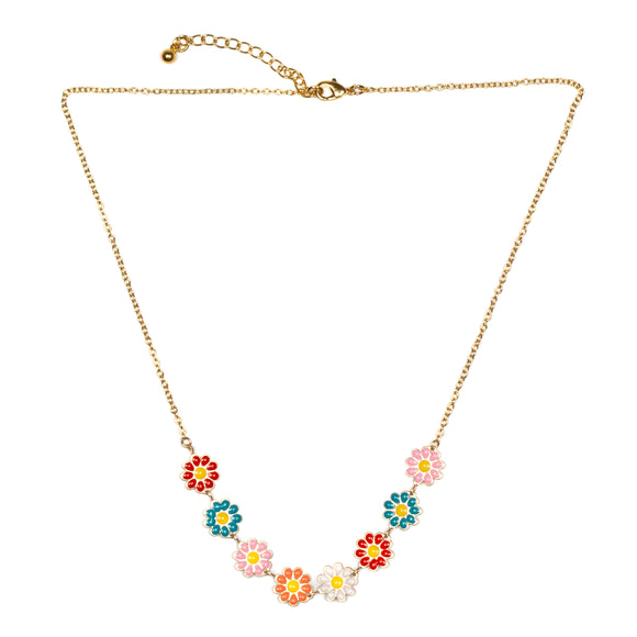 Multi-colour Enamel Flower Necklace On Chain