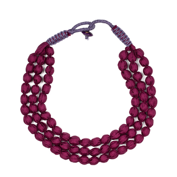 Triple Strand Fabric Ball Necklace