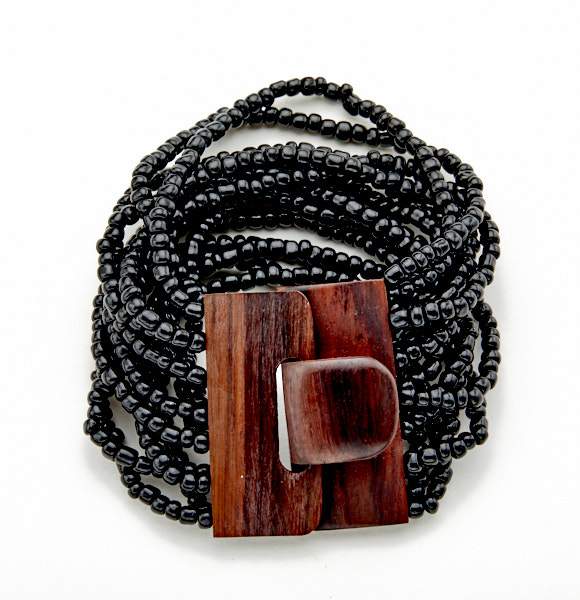 Beaded Bracelet with Wooden Clasp