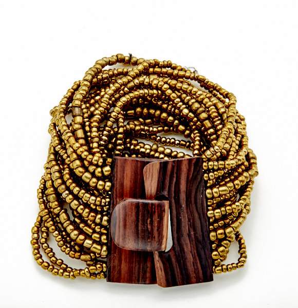 Beaded Bracelet with Wooden Clasp