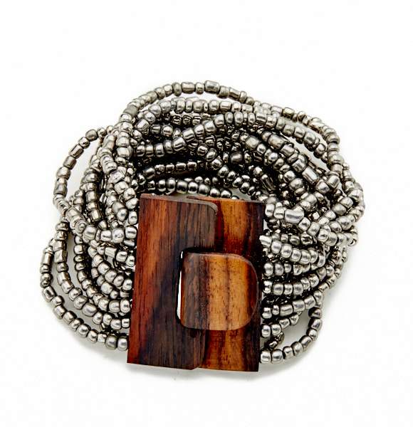 Beaded Bracelet with Wooden Clasp
